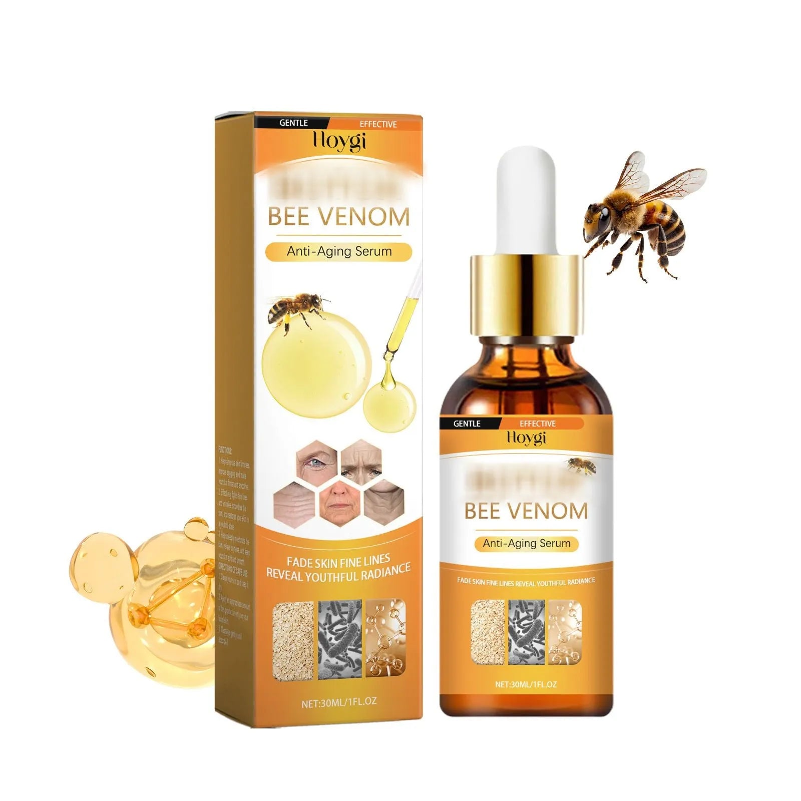 30ml bottle of anti-ageing essence liquid with hyaluronic acid and bee venom serum
