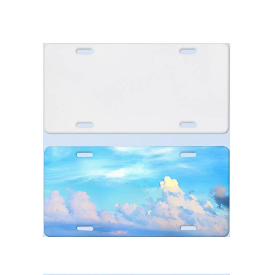 White aluminium licence plate sheet measuring 30.3 by 15 centimetres with four thickness options