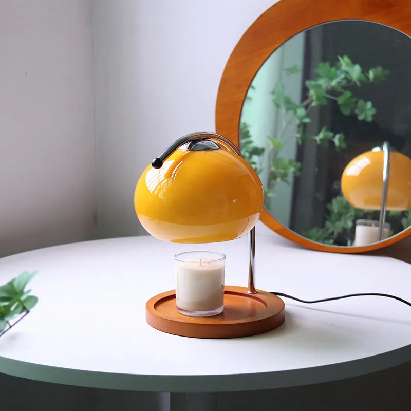 Bedroom glass atmosphere decorative light table lamp solid wood iron base 20cm height 28cm three colour