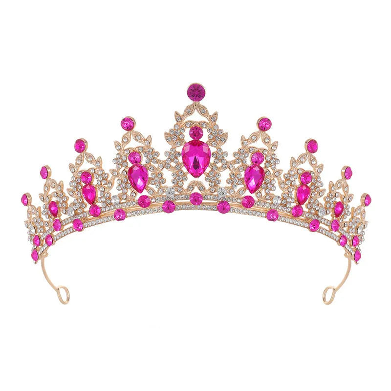 Baroque bride crown headdress with rhinestone crystals on alloy frame in multiple colour options