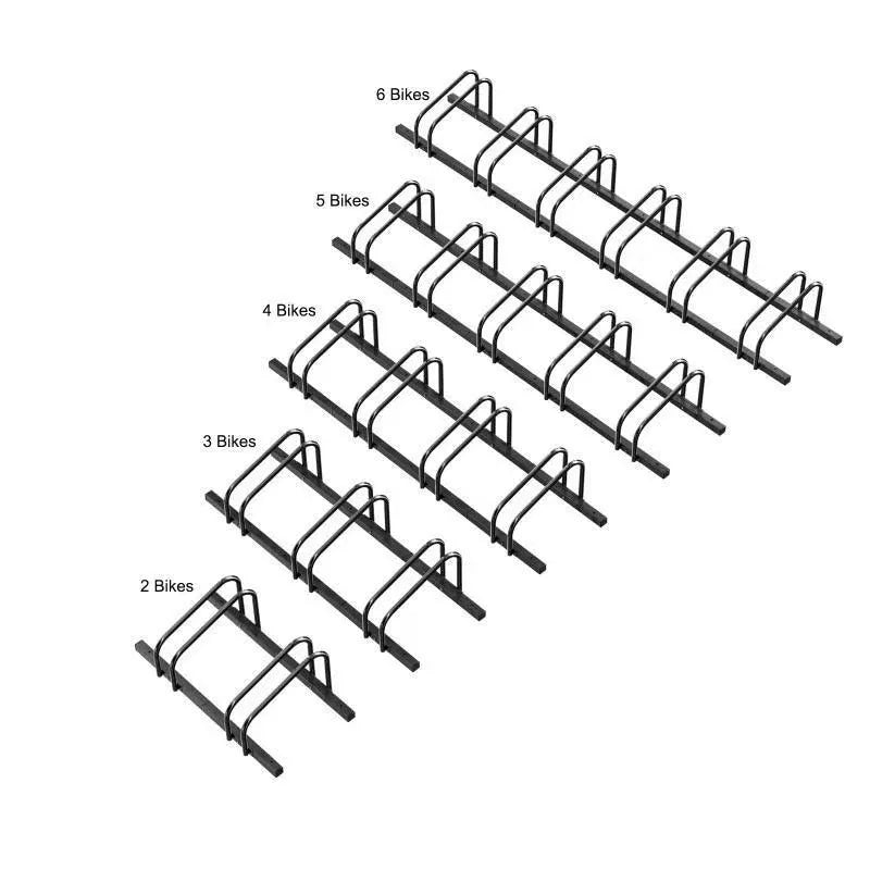 Black metal split card bicycle parking rack with adjustable width for indoor use