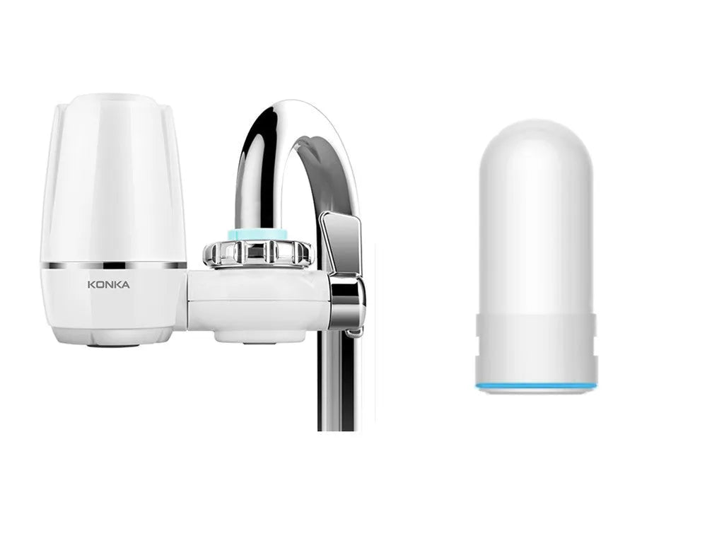 White plastic kitchen faucet water filter with ceramic cartridge and universal adapter set