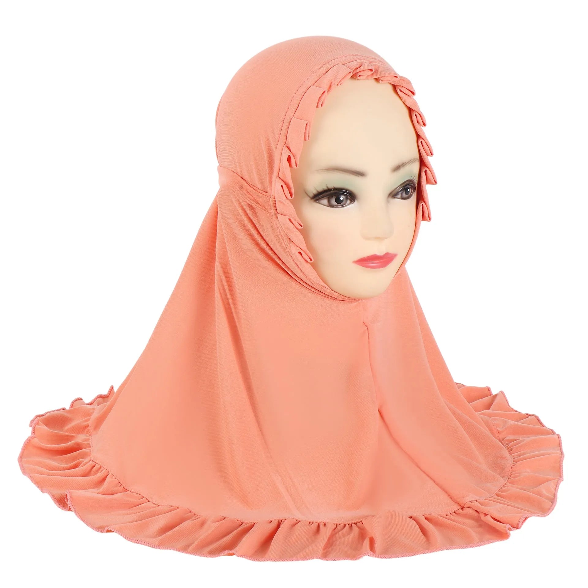 Girls ice silk ruffled headscarf in monochrome colour on child model