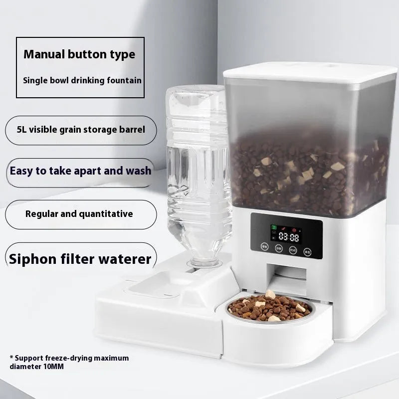 5L smart pet feeder with stainless steel bowl in four model variants for cats and dogs