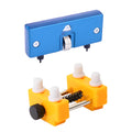 Yellow plastic watch fixing base and plastic case opener tool for watch repair.