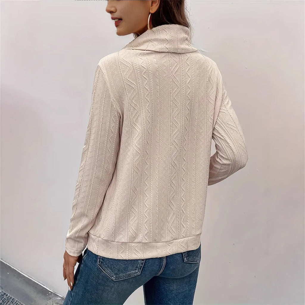 Apricot coloured hooded pullover sweater with long sleeves and drawstring waist