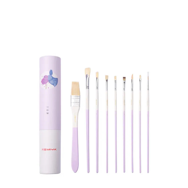 Acrylic gouache brush set with fan brushes, liner brush, corner brush, wide brush, gouache and chalk