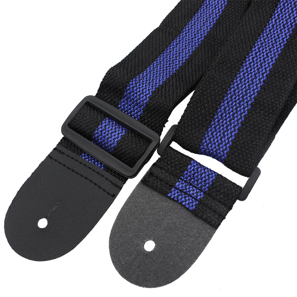 Woven crossbody guitar strap in multiple colours, suitable for bass, electric, acoustic, and ukulele.