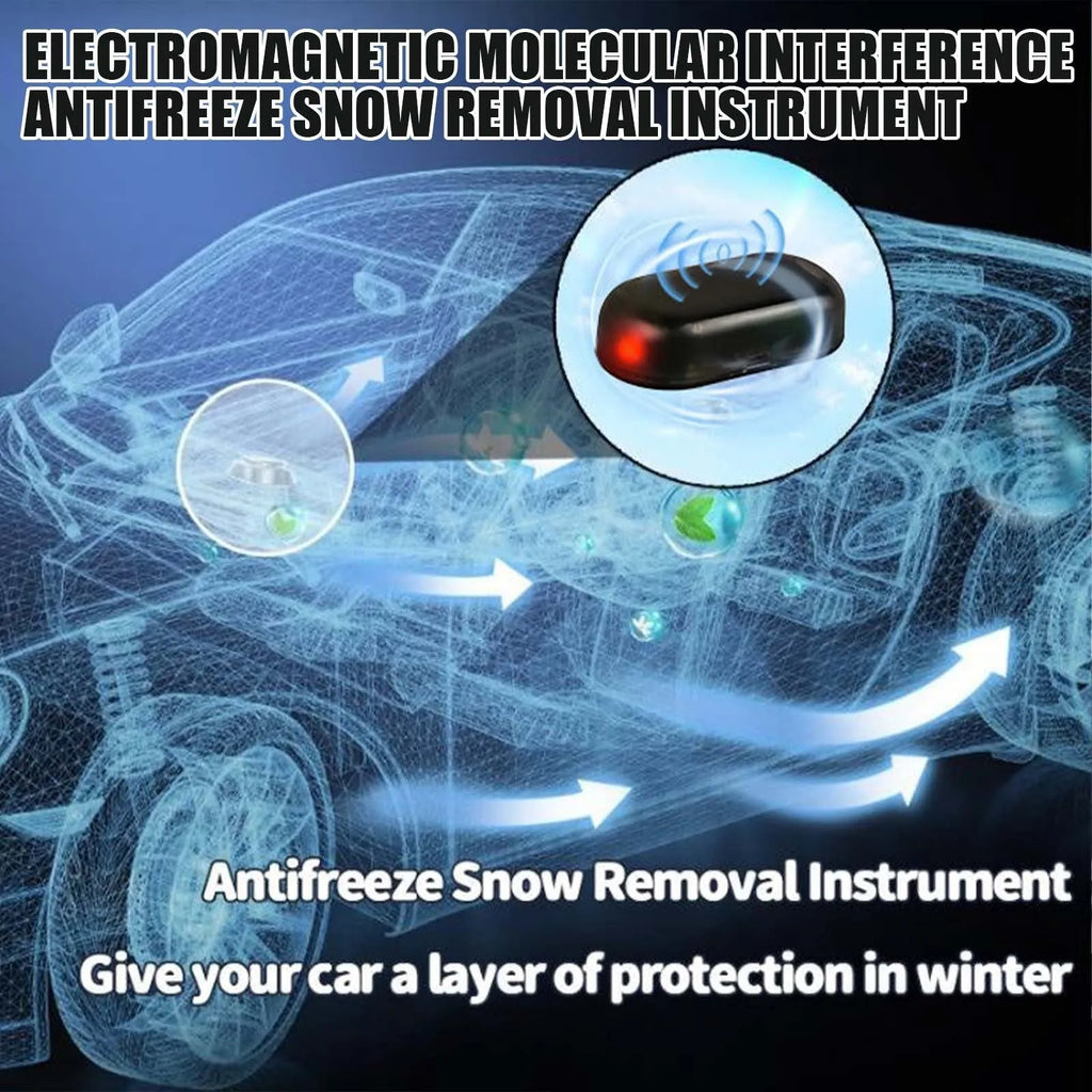 Black compact car windscreen de-icer tool with glass element for melting ice and snow.