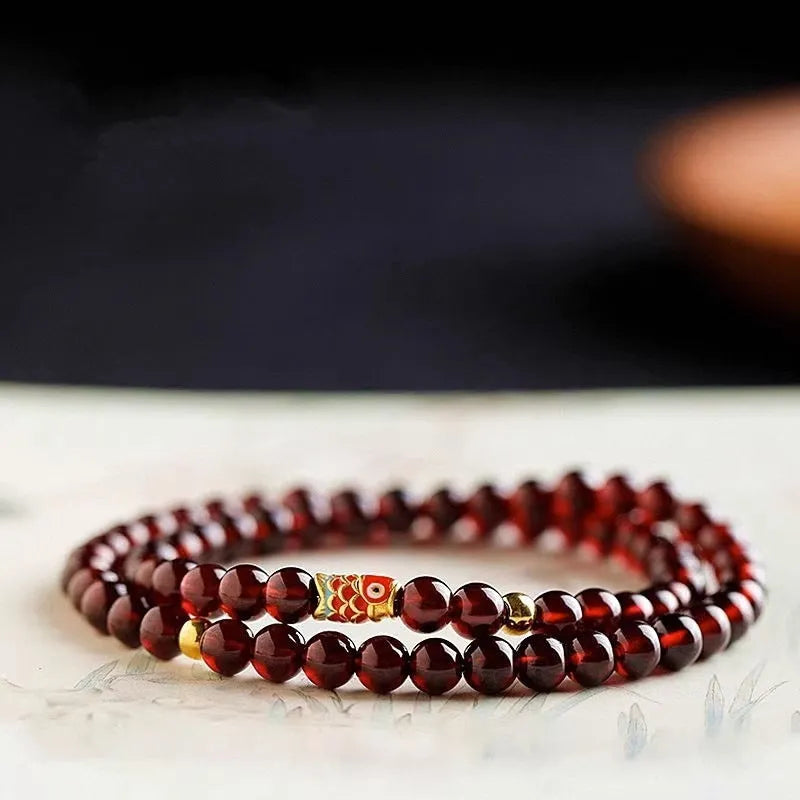 Retro wine red glass bead bracelet for women with manual processing and new Chinese style