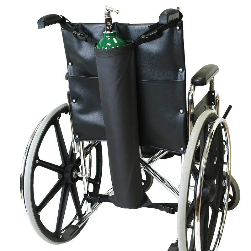 Black cylindrical wheelchair pannier bag for oxygen cylinder storage made from 600D Oxford cloth