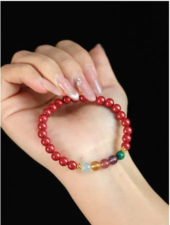 Purple gold cinnabar crystal string bracelet in couple style with 4mm and 6mm bead options