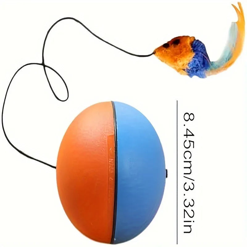 Blue and orange interactive cat toy with ball and separate plush mouse components