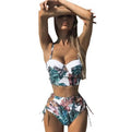 White summer bikini set push up swimsuit women non-wired strapless ultra-thin mold cup rabbit fur fabric front view