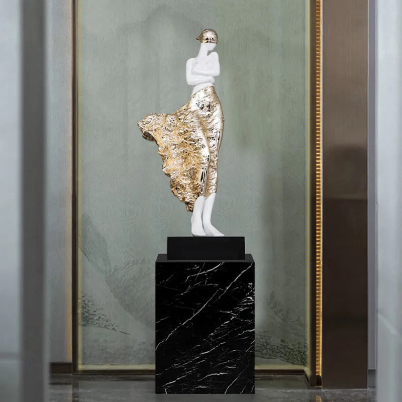 48cm tall resin sculptured ornament in rose gold metallic finish with modern abstract character design