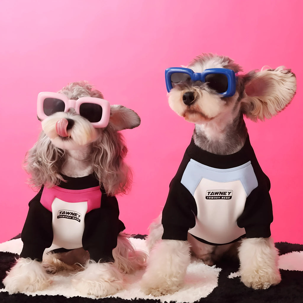 Dog clothes stitching zipper pullover sweater in blue cotton material