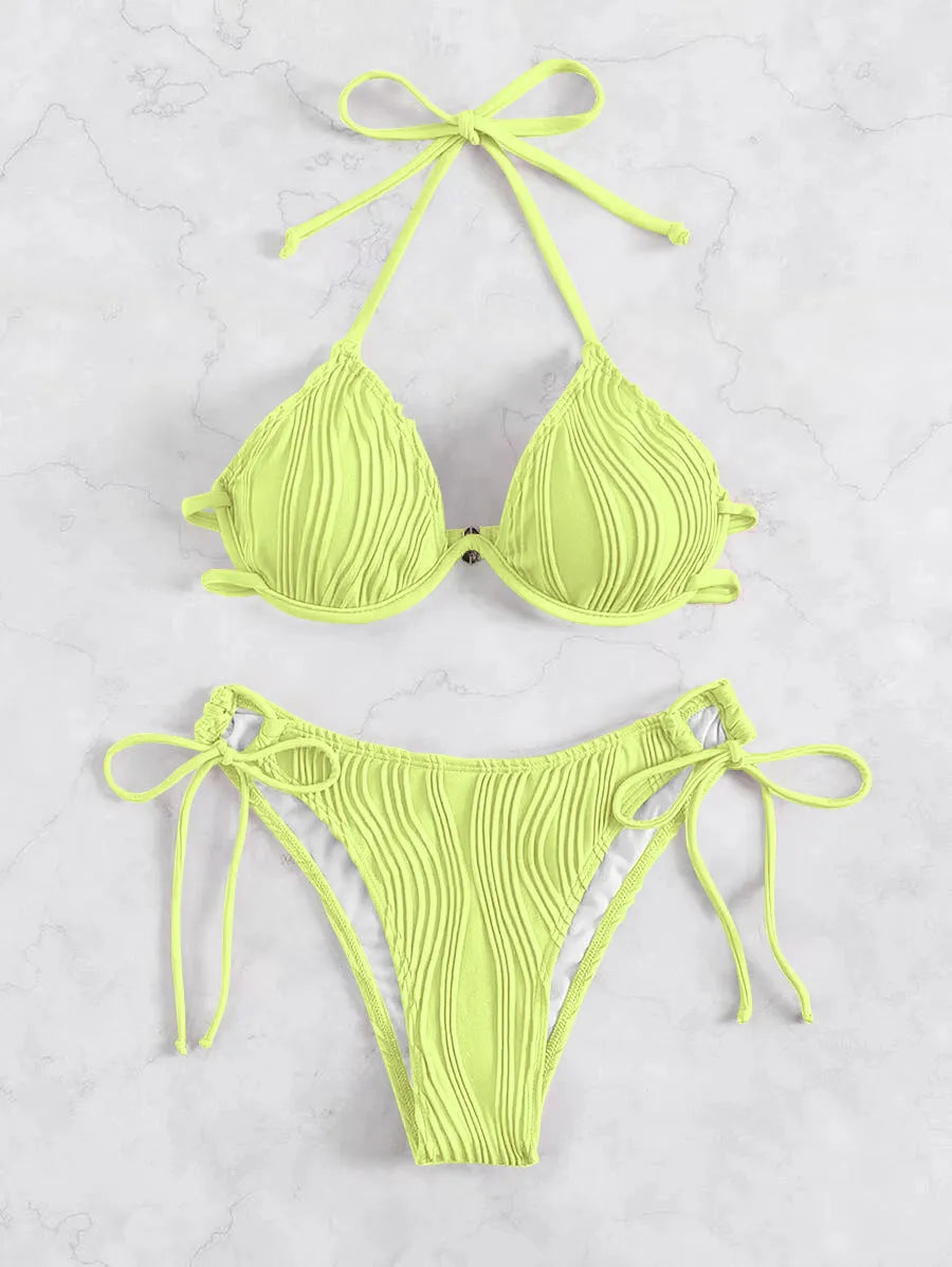 Women's steel bracket underwire bikini swimsuit in polyester fabric available in multiple colours
