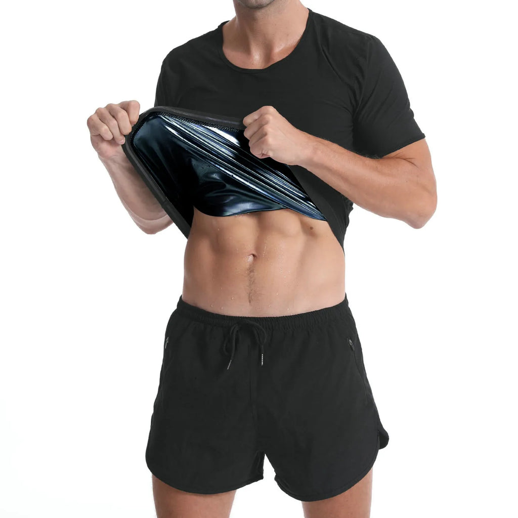 Men's black polyester short sleeve sweatshirt, solid colour, front view
