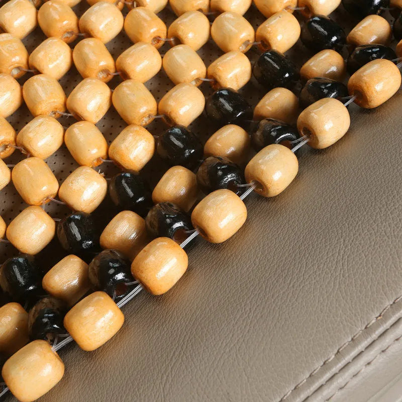 Beige and black universal ventilated car seat cushion for five-seat vehicles showing breathable mesh texture