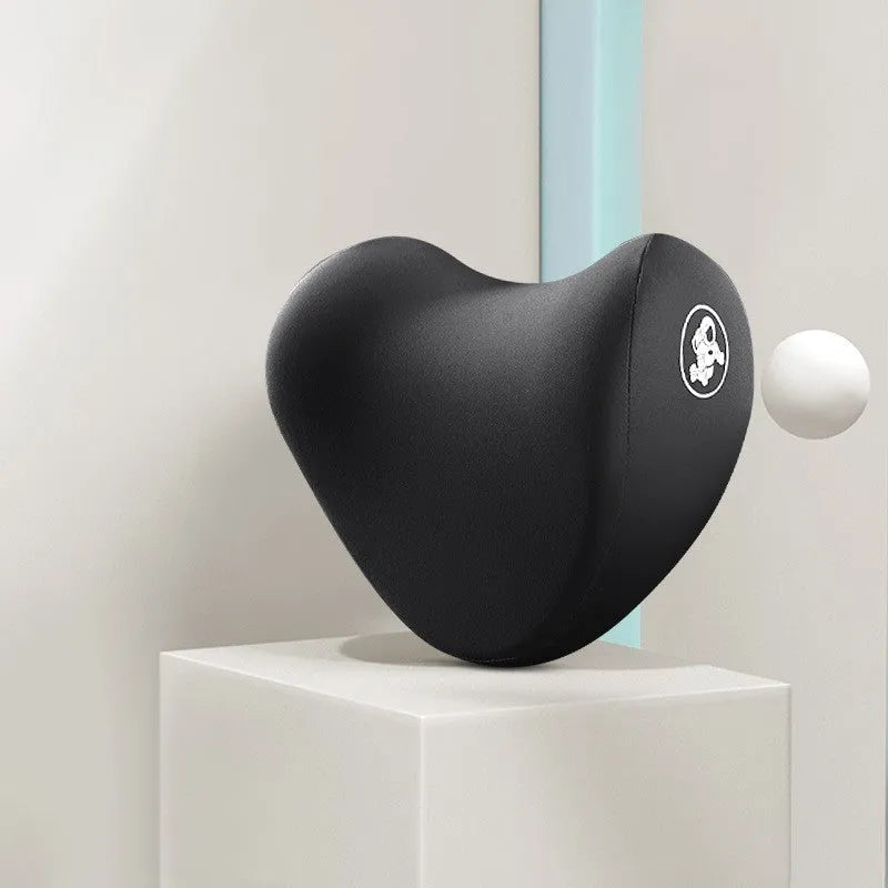 Heart-shaped car pillow set with memory foam filling for headrest and lumbar support in multiple colour options