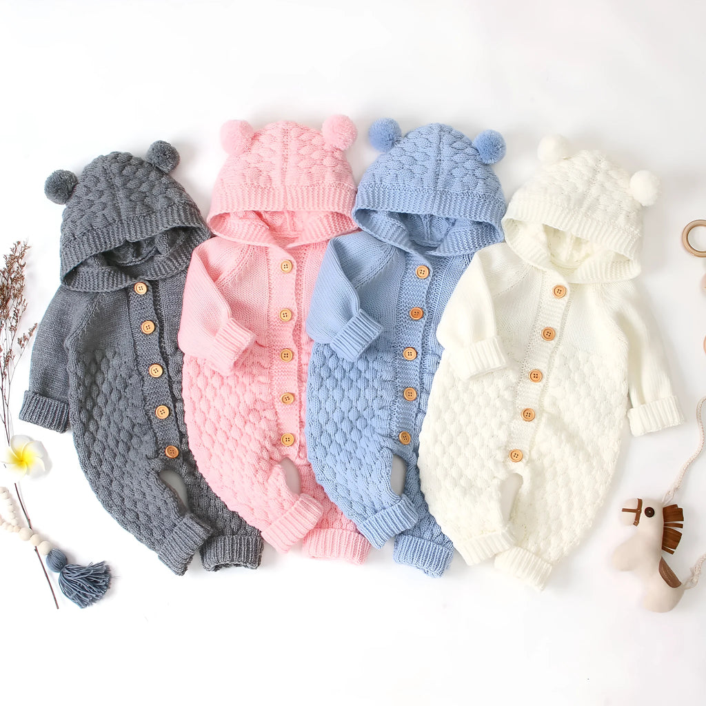 Hooded knitted jumpsuit unisex long sleeve acrylic knit casual wear autumn winter