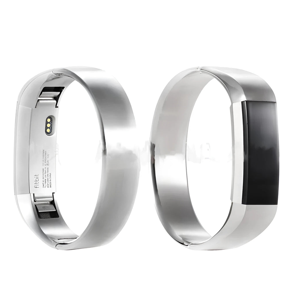 Stainless steel metal strap for Fitbit Alta smartwatch with deployment buckle.