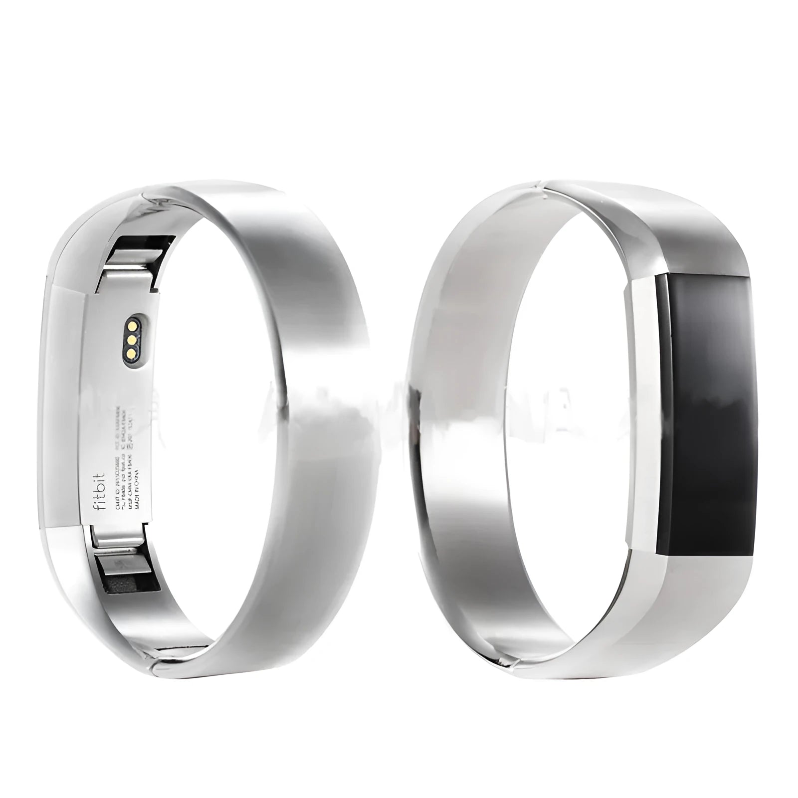 Stainless steel metal strap for Fitbit Alta smartwatch with deployment buckle.