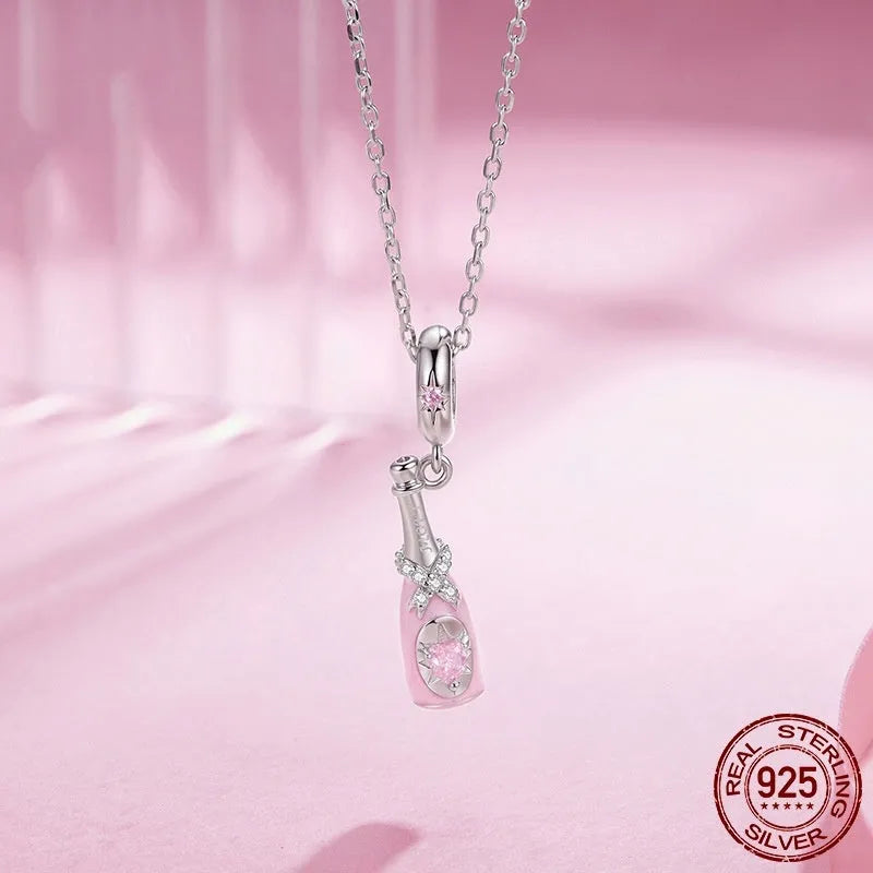 Champagne S925 sterling silver pendant bead with drip oil finish, 2.3cm height, 0.45cm aperture