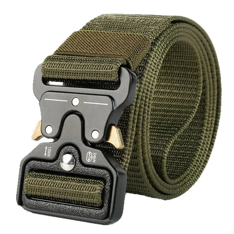 Men's tactical canvas belt with alloy release buckle showing black colour option