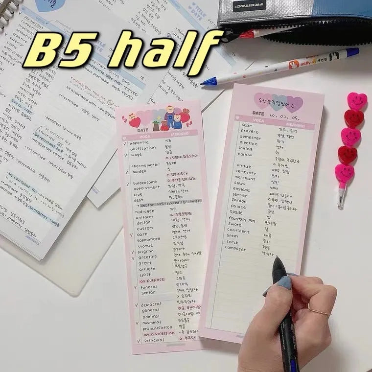 Vertical double-sided notepad with English words design in B5 half size