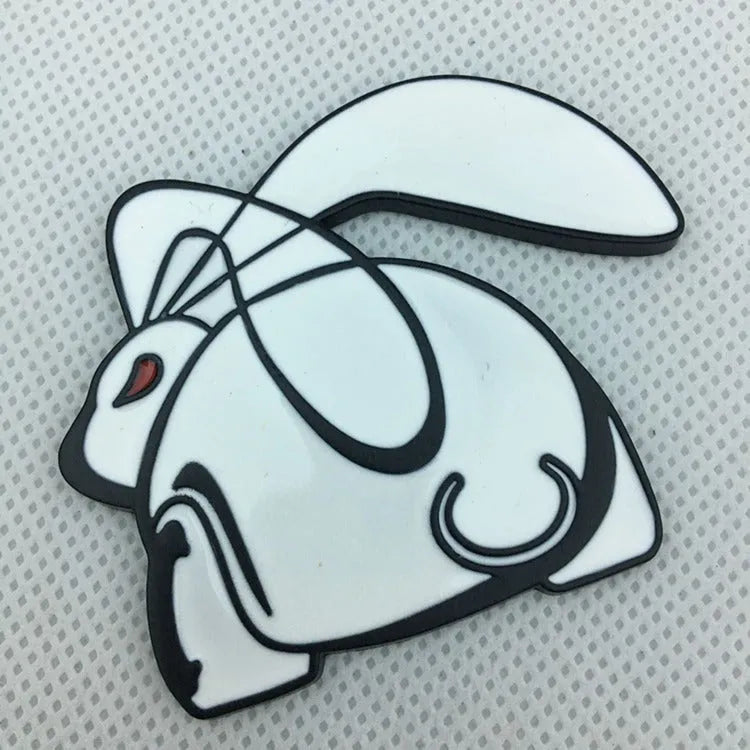 3D stereo rabbit metal car logo in zinc alloy, large 6.7 cm and small 4.7 cm sizes, colour option 1
