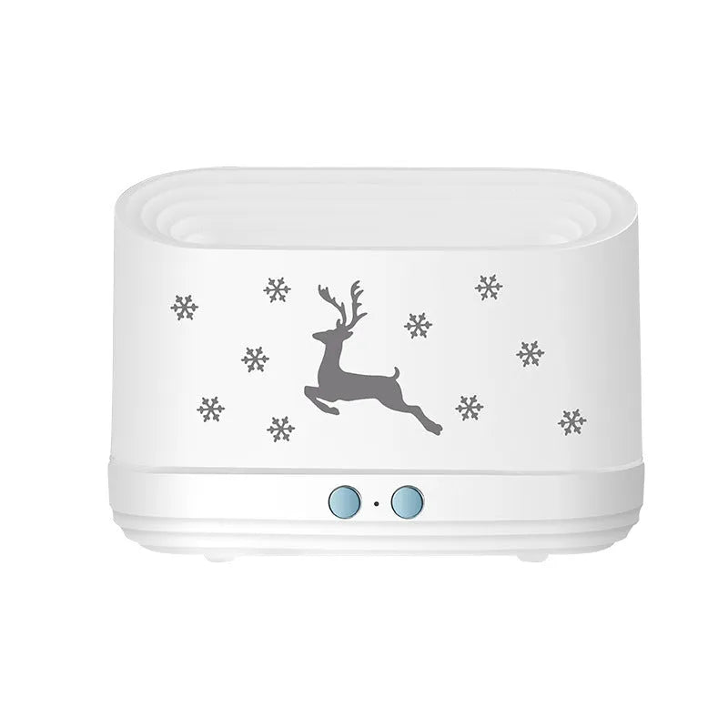 White round Elk flame effect humidifier and essential oil diffuser with USB cable