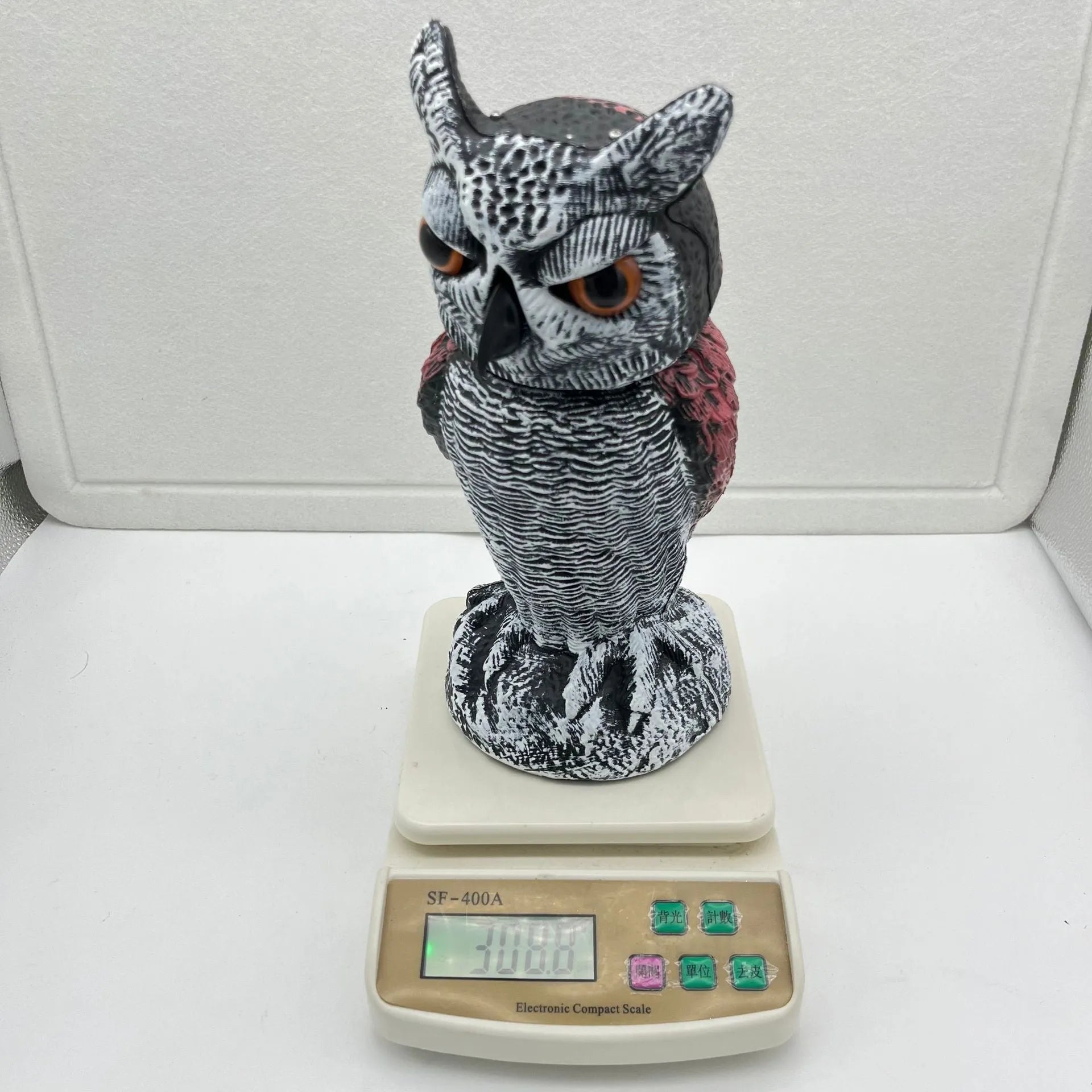 Artificial owl bait ornament with shaking head mechanism for outdoor bird deterrent