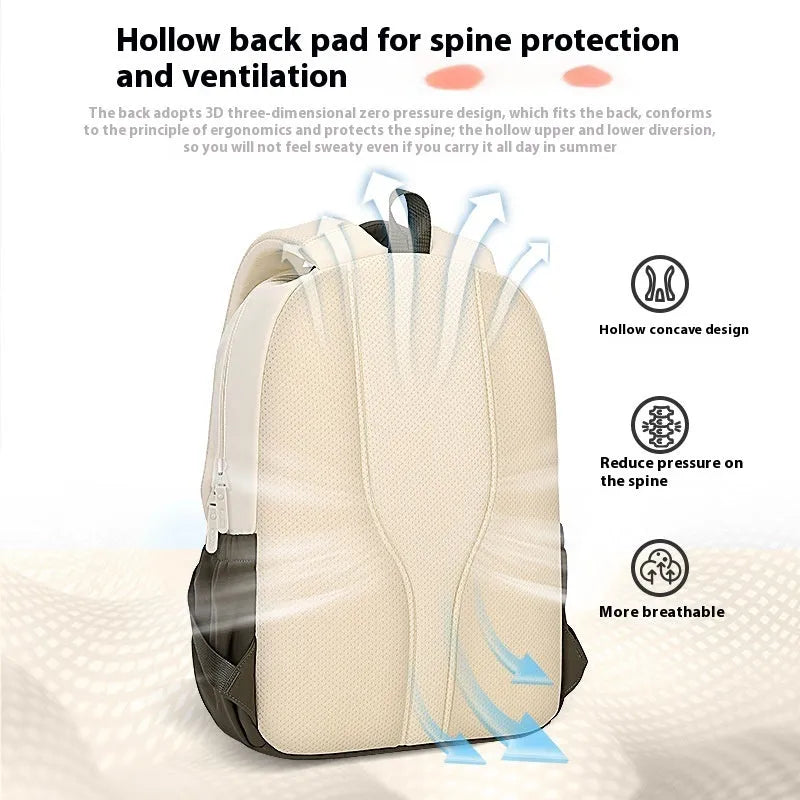 Leisure travel backpack with curved shoulder straps in cherry blossom powder colour showing sewing thread detailing