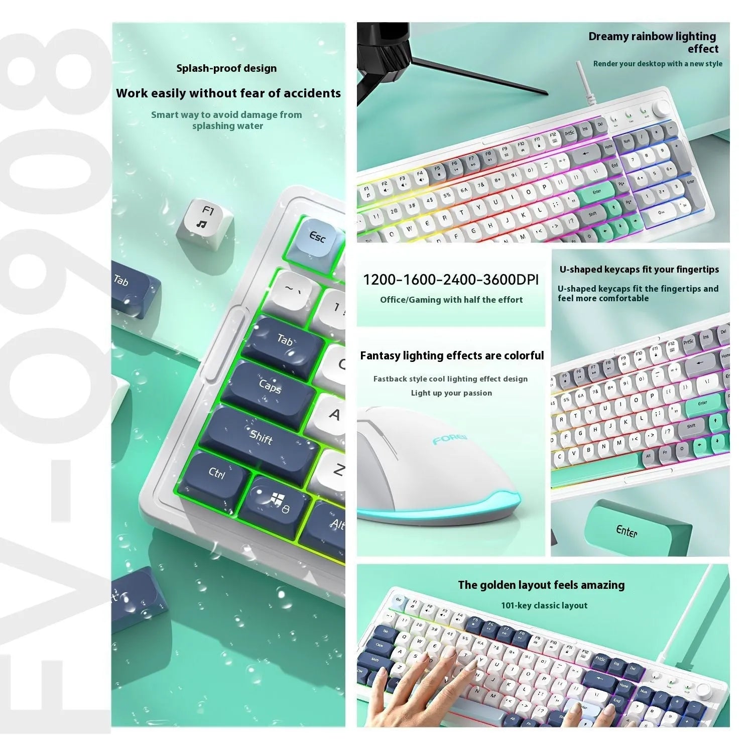 98-key mechanical keyboard and mouse set with backlight in various colour options