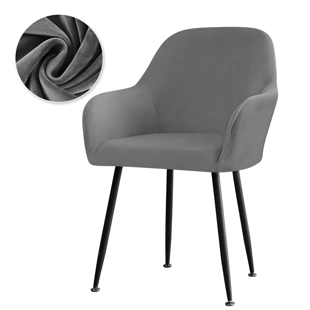 Velvet stretch dining chair cover for high armrest chairs, plush fabric, shown in one of 19 colours