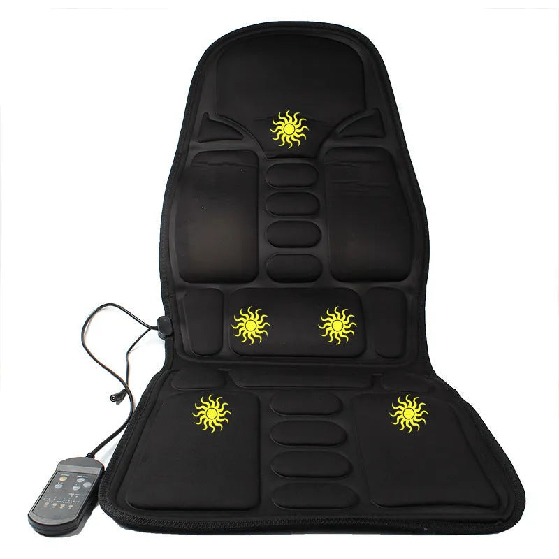 Black heating massage mat seat cushion with AC power cord and infrared physiotherapy function.