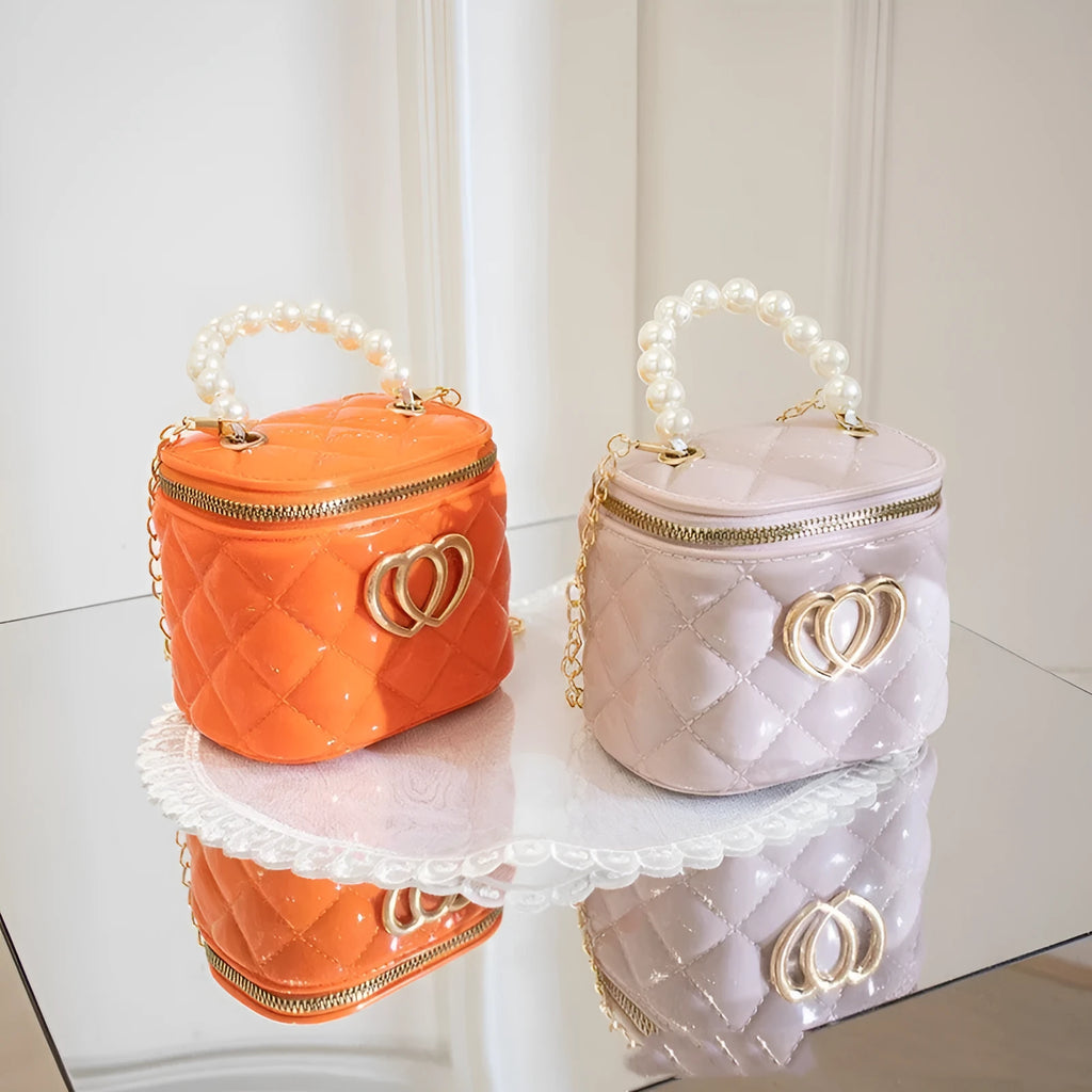 Heart-shaped pattern PVC bucket gel bag in apricot colour