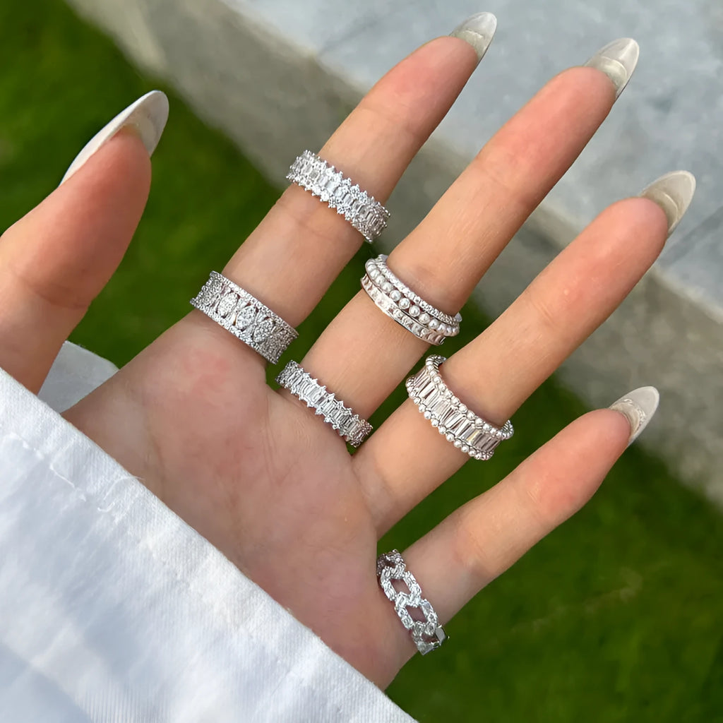 Sterling silver ring with high-grade zircon and freshwater pearl in geometry shape, size No. 7, electroplated finish