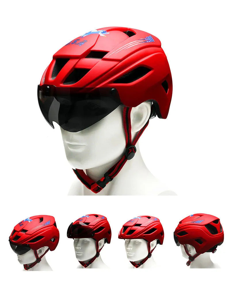 One-piece frosted goggles helmet with magnetic PC lens in black on neutral background