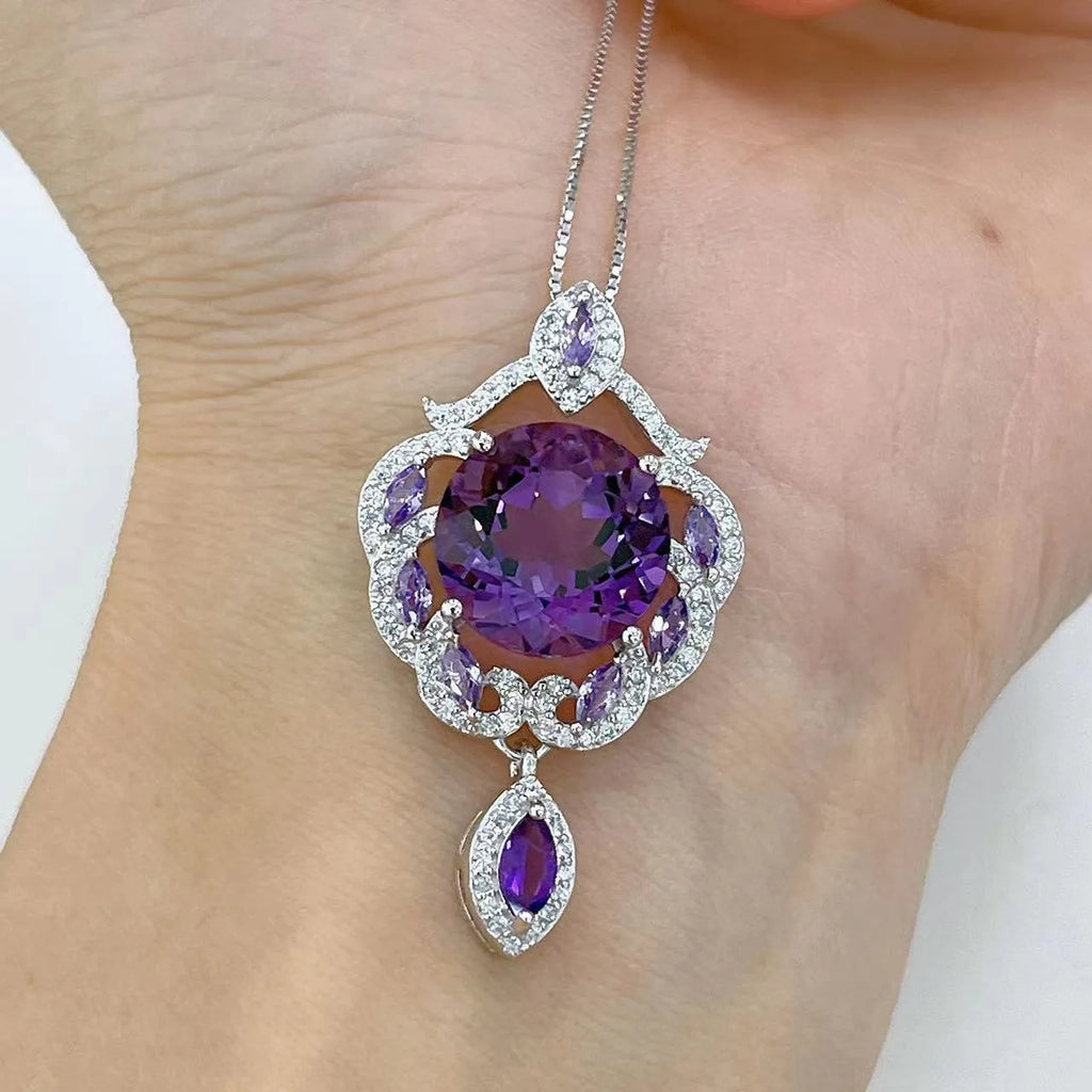 U-shaped S925 silver pendant with amethyst stone and platinum plating showing meteor shower design pattern