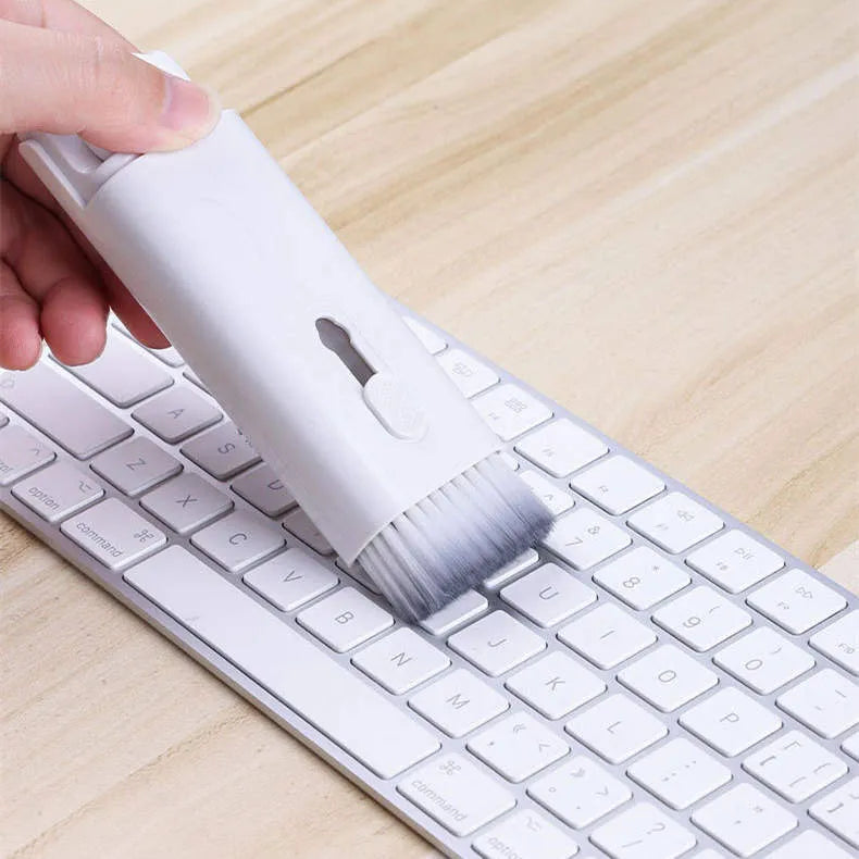 Multifunctional cleaning pen set with keycap puller, brush, spray bottle, and cloth for electronics