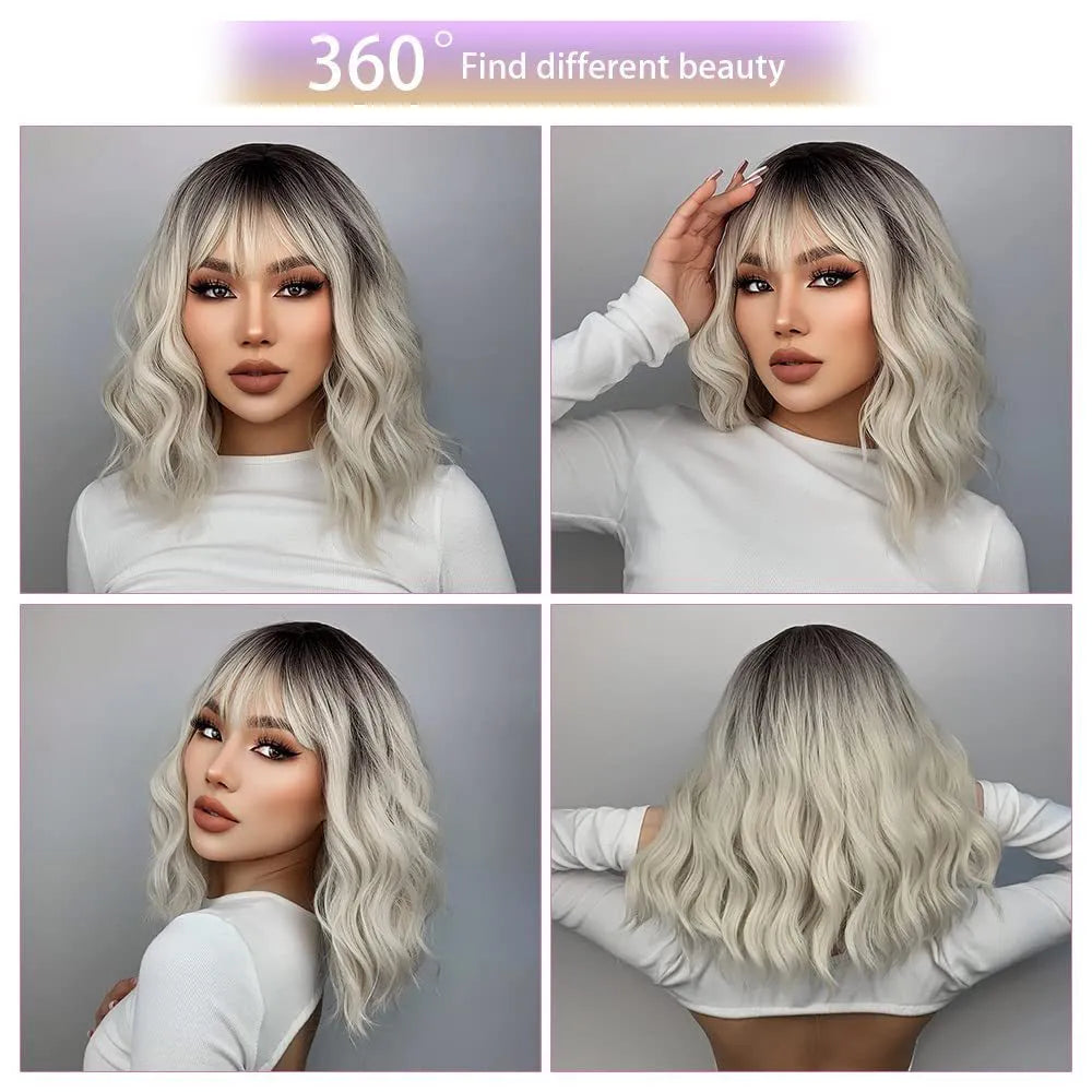 Womens short hair wig ethnic style high temperature silk with oblique bangs in image colour