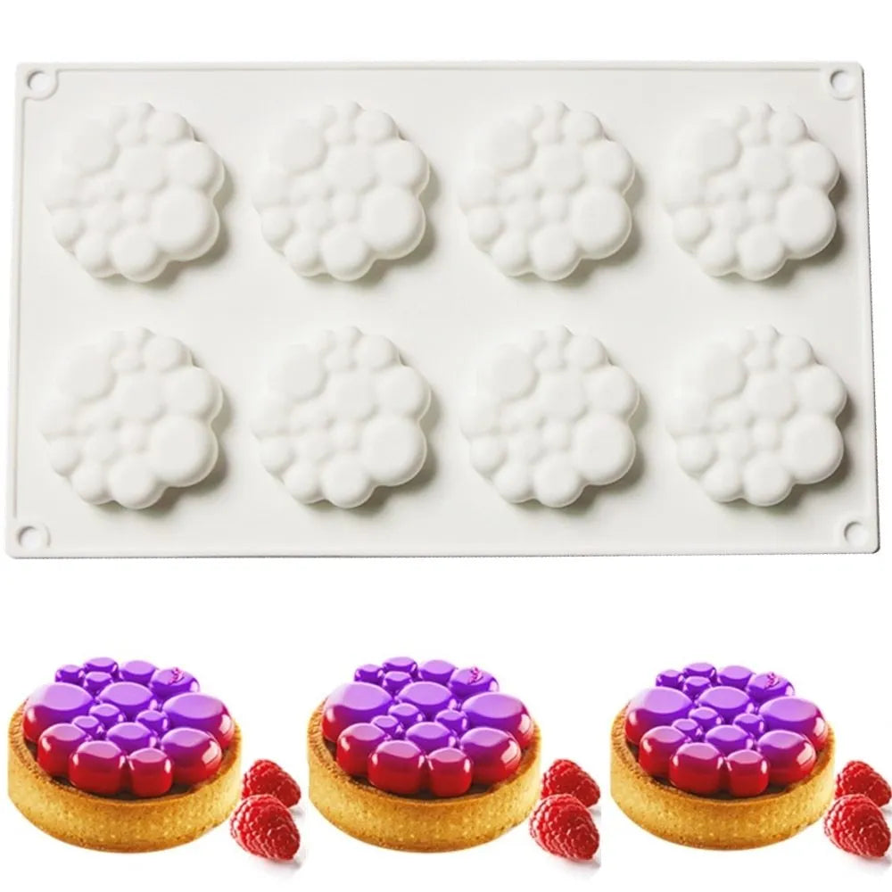 Round silicone baking mould with bubble tower pattern for cakes and desserts