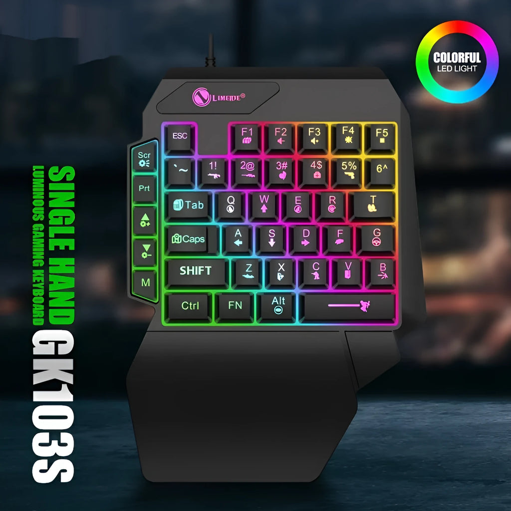 GK103S one-handed mechanical gaming keyboard with luminous keys and 1.2 metre USB cable
