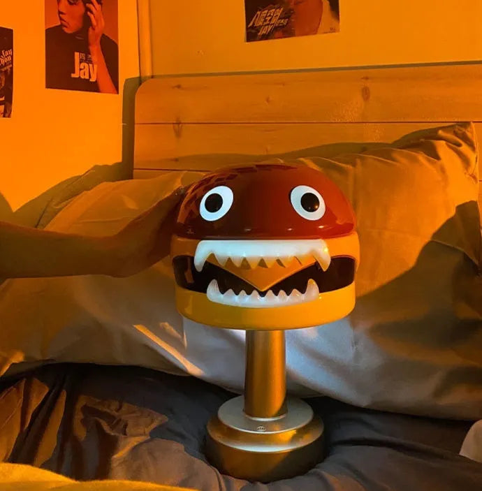 Cartoon hamburger-shaped table lamp with LED, tri-colour dimmable touch switch, 17.5cm x 29cm