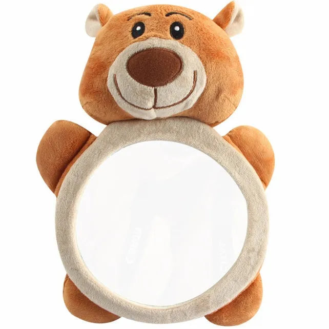 Adjustable safety car baby mirror with 360-degree rotation, acrylic surface and animal super soft short plush cover
