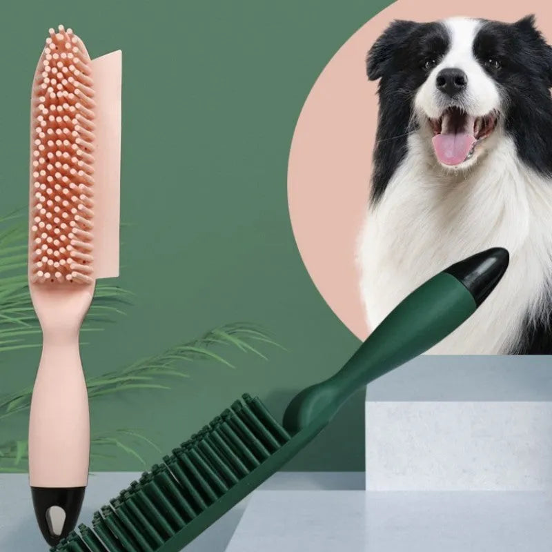 Green pet grooming brush with circular rubber massage teeth for dog and cat hair removal