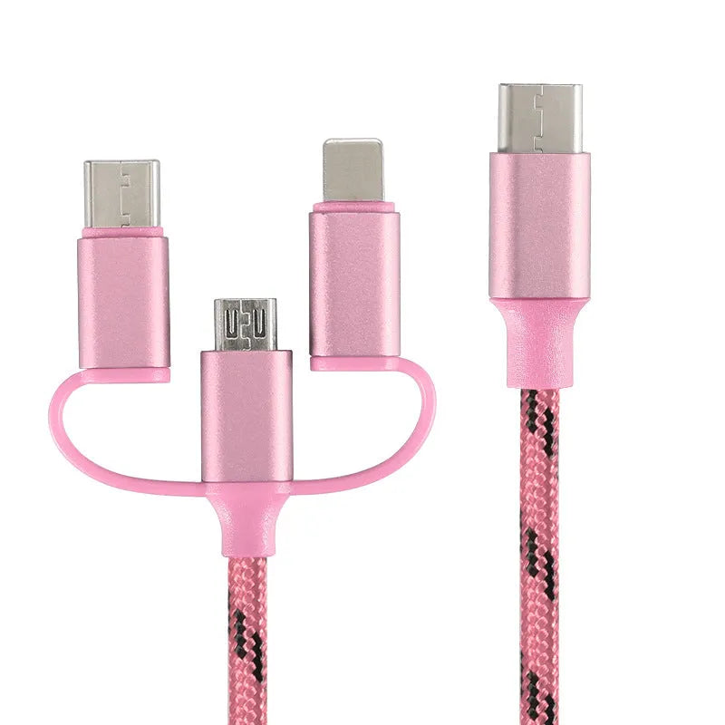 Three-in-one data cable with four interfaces Mini USB 8Pin micro USB Type-C 1m length grey colour
