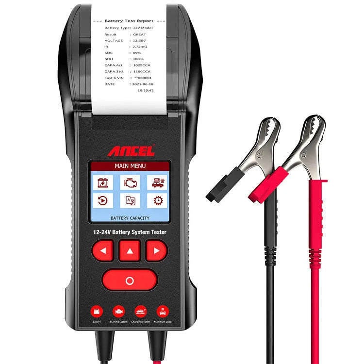 BST600 black automotive battery tester with printing function for 12V and 24V battery analysis